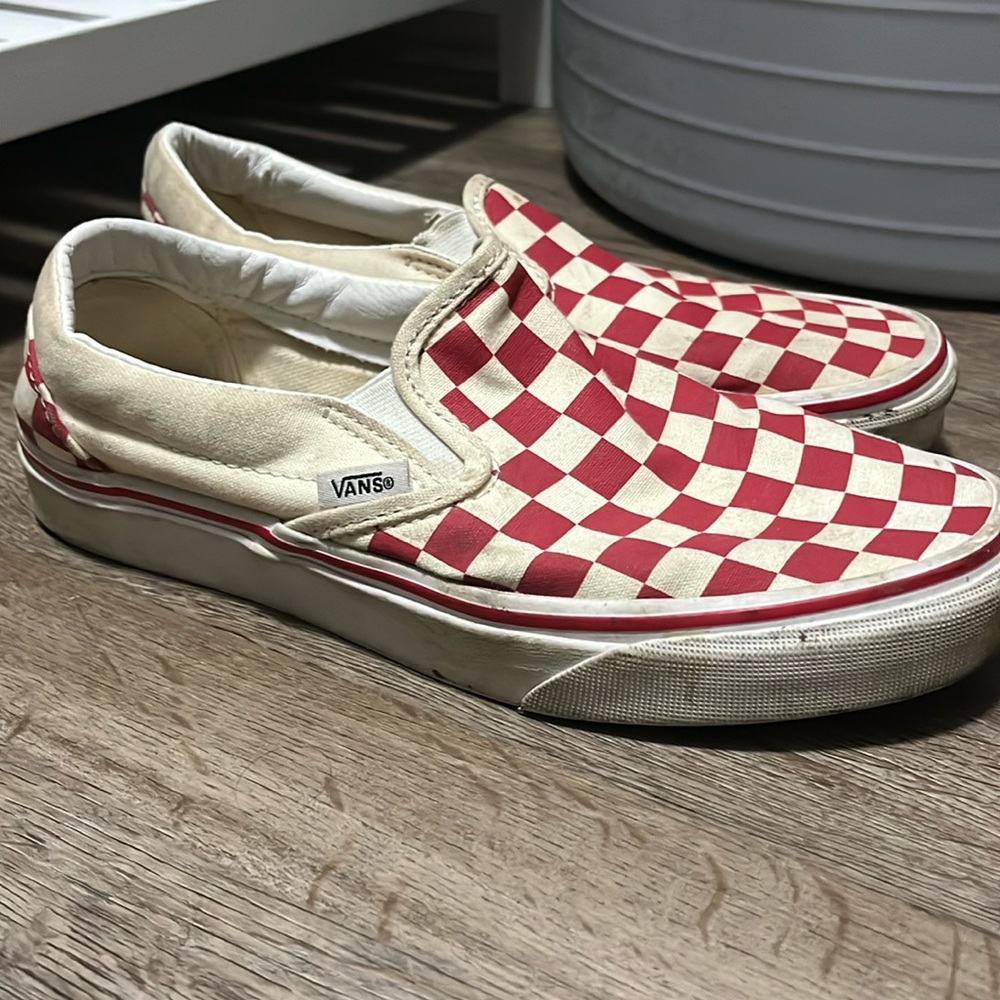 Red and white checkered vans